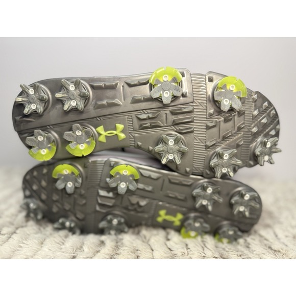 Under Armour Golf Shoes Boys Youth Size 6 White Black Lime Green Spiked Cleats - Picture 4 of 10